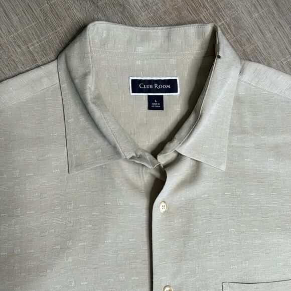 CLUB ROOM Beige Cream Silk Blend Short Sleeve Button Front Shirt Men’s - Picture 3 of 8